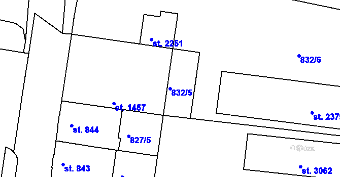 Parcela st. 832/5 v KÚ Slaný, Katastrální mapa