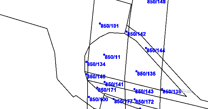 Parcela st. 850/11 v KÚ Slaný, Katastrální mapa