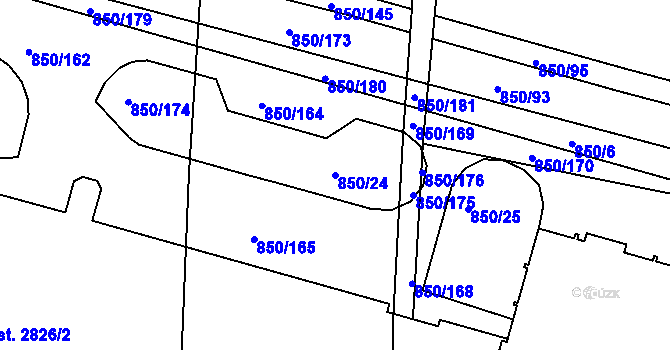 Parcela st. 850/24 v KÚ Slaný, Katastrální mapa