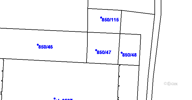 Parcela st. 850/47 v KÚ Slaný, Katastrální mapa