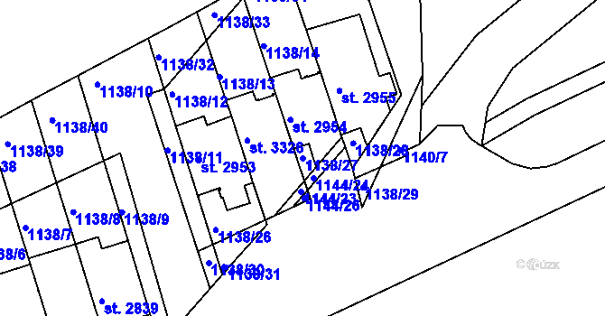 Parcela st. 1138/27 v KÚ Slaný, Katastrální mapa