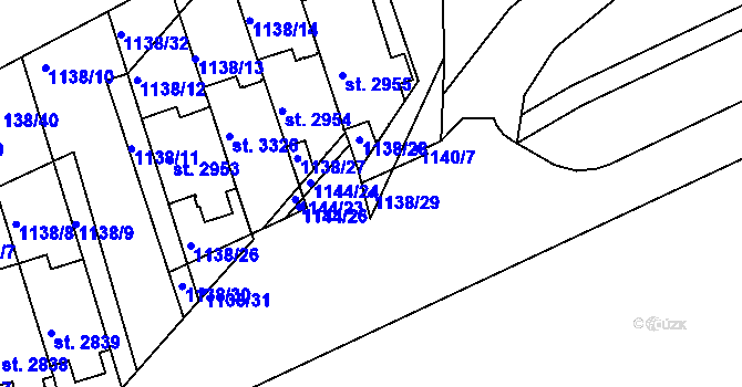 Parcela st. 1138/29 v KÚ Slaný, Katastrální mapa
