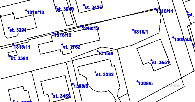 Parcela st. 1316/4 v KÚ Slaný, Katastrální mapa