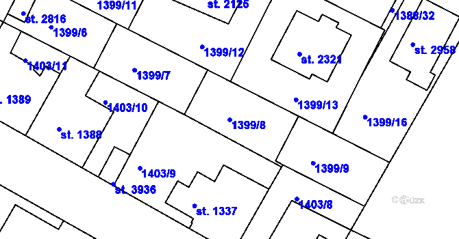 Parcela st. 1399/8 v KÚ Slaný, Katastrální mapa