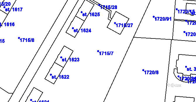 Parcela st. 1715/7 v KÚ Slaný, Katastrální mapa