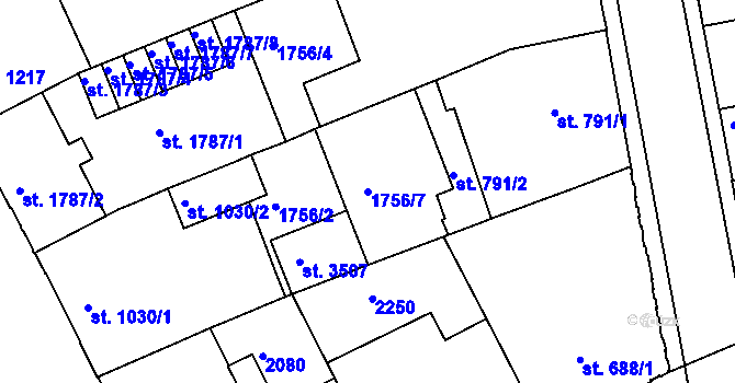 Parcela st. 1756/7 v KÚ Slaný, Katastrální mapa