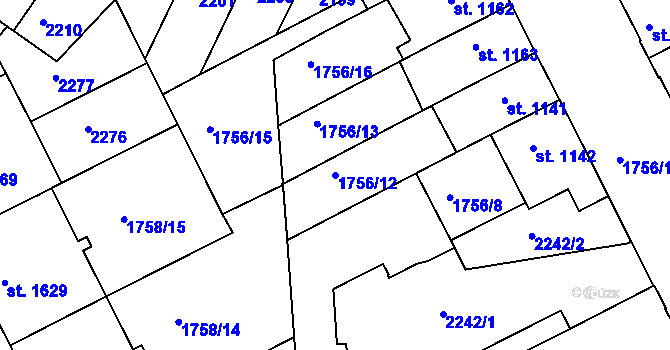 Parcela st. 1756/12 v KÚ Slaný, Katastrální mapa