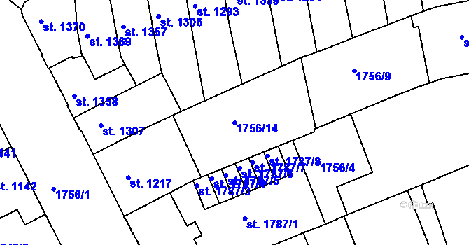 Parcela st. 1756/14 v KÚ Slaný, Katastrální mapa