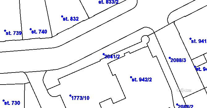 Parcela st. 2041/2 v KÚ Slaný, Katastrální mapa