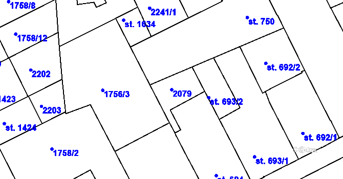 Parcela st. 2079 v KÚ Slaný, Katastrální mapa