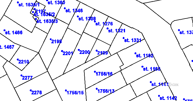 Parcela st. 2199 v KÚ Slaný, Katastrální mapa