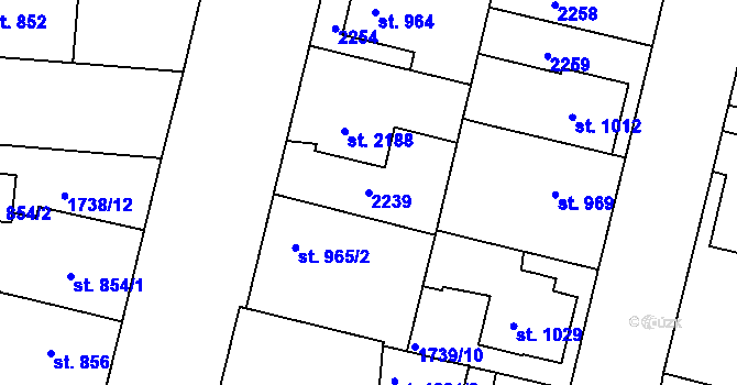 Parcela st. 2239 v KÚ Slaný, Katastrální mapa