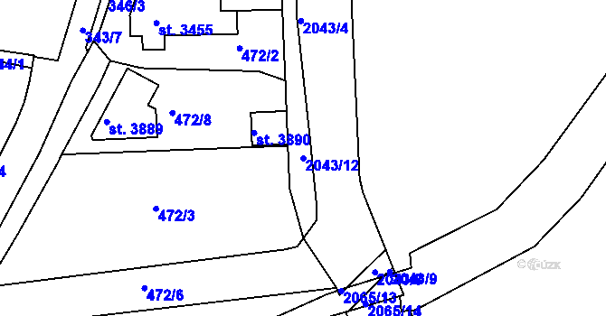Parcela st. 2043/12 v KÚ Slaný, Katastrální mapa