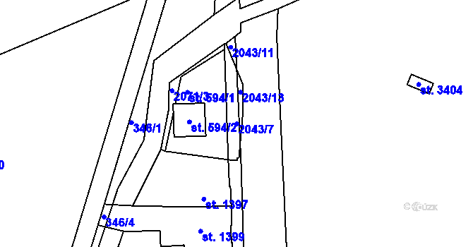 Parcela st. 2043/7 v KÚ Slaný, Katastrální mapa
