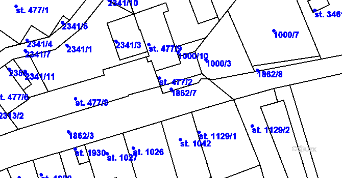 Parcela st. 1862/7 v KÚ Slaný, Katastrální mapa