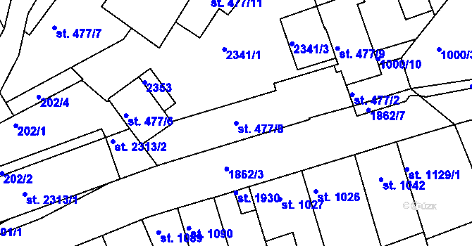 Parcela st. 477/8 v KÚ Slaný, Katastrální mapa
