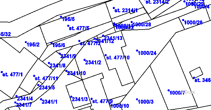 Parcela st. 477/10 v KÚ Slaný, Katastrální mapa