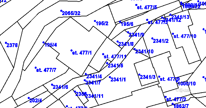 Parcela st. 477/11 v KÚ Slaný, Katastrální mapa