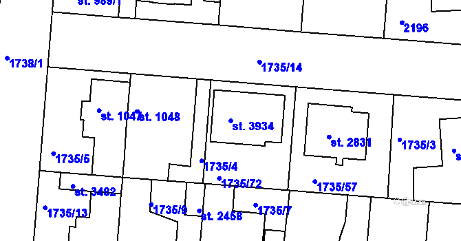 Parcela st. 3934 v KÚ Slaný, Katastrální mapa