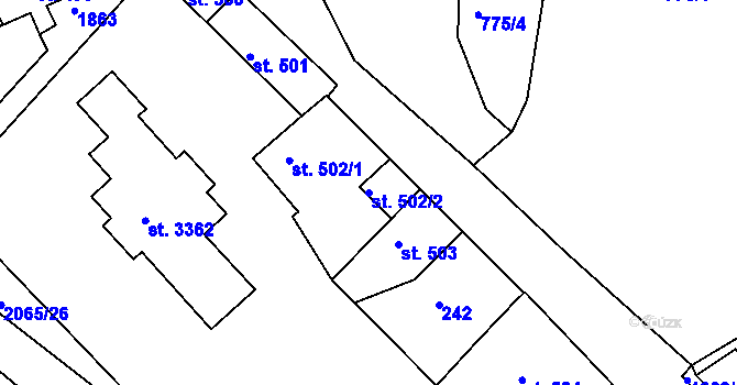 Parcela st. 502/2 v KÚ Slaný, Katastrální mapa