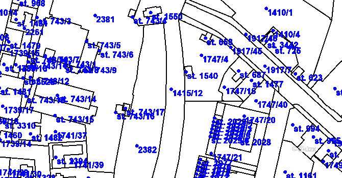 Parcela st. 1415/12 v KÚ Slaný, Katastrální mapa
