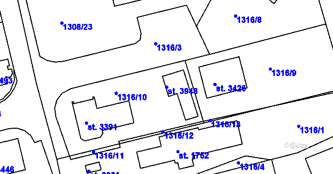 Parcela st. 3948 v KÚ Slaný, Katastrální mapa