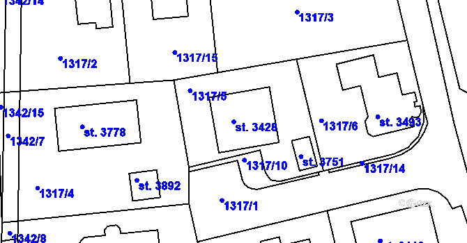 Parcela st. 3428 v KÚ Slaný, Katastrální mapa