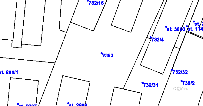 Parcela st. 2363 v KÚ Slaný, Katastrální mapa