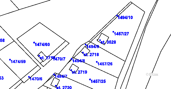 Parcela st. 1494/9 v KÚ Slaný, Katastrální mapa