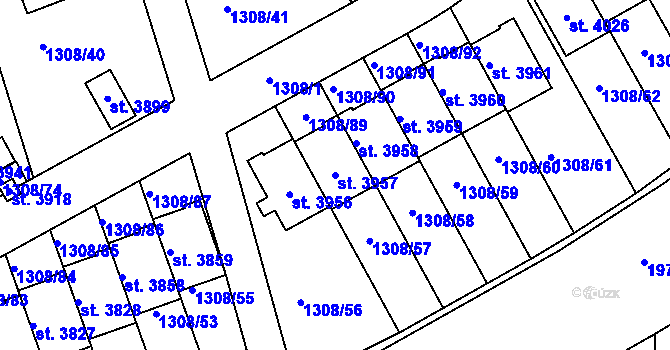 Parcela st. 3957 v KÚ Slaný, Katastrální mapa