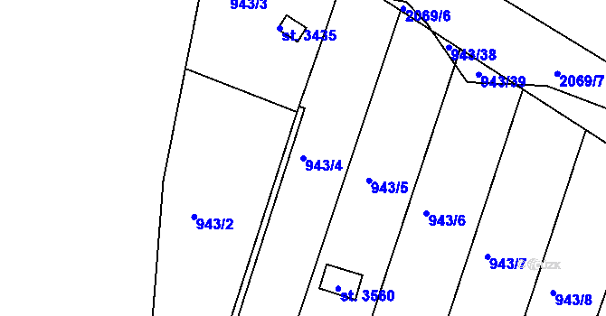 Parcela st. 943/4 v KÚ Slaný, Katastrální mapa