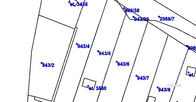 Parcela st. 943/5 v KÚ Slaný, Katastrální mapa