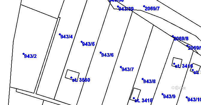 Parcela st. 943/6 v KÚ Slaný, Katastrální mapa