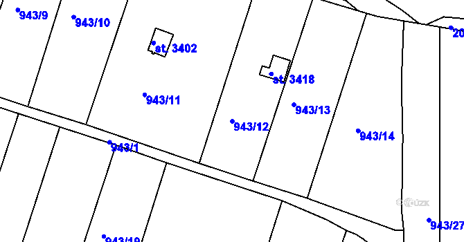 Parcela st. 943/12 v KÚ Slaný, Katastrální mapa