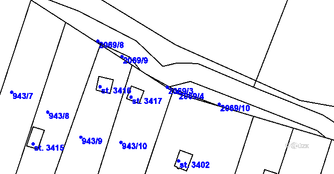 Parcela st. 2069/3 v KÚ Slaný, Katastrální mapa