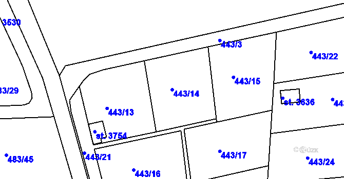 Parcela st. 443/14 v KÚ Slaný, Katastrální mapa