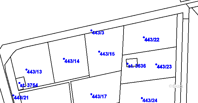Parcela st. 443/15 v KÚ Slaný, Katastrální mapa