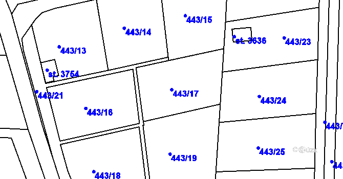 Parcela st. 443/17 v KÚ Slaný, Katastrální mapa