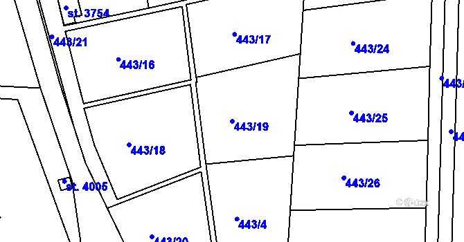 Parcela st. 443/19 v KÚ Slaný, Katastrální mapa
