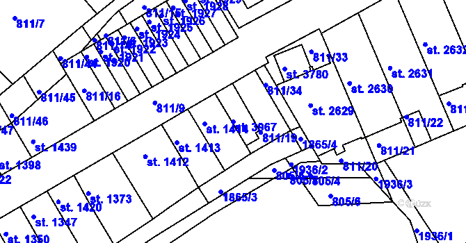Parcela st. 3967 v KÚ Slaný, Katastrální mapa