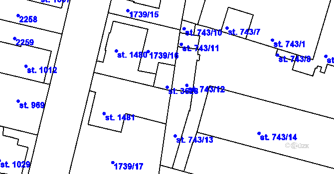 Parcela st. 3628 v KÚ Slaný, Katastrální mapa