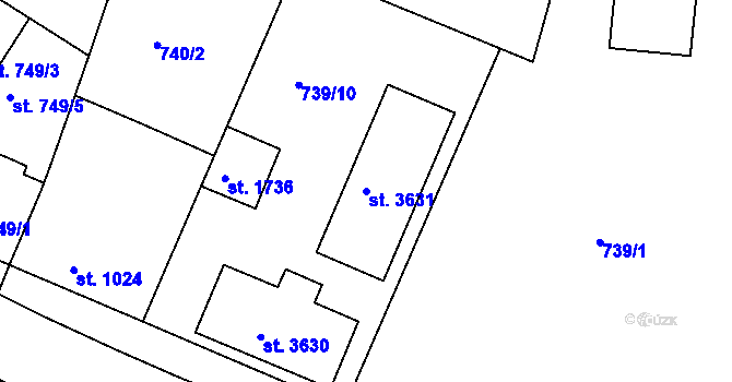 Parcela st. 3631 v KÚ Slaný, Katastrální mapa