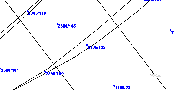 Parcela st. 2386/122 v KÚ Slaný, Katastrální mapa