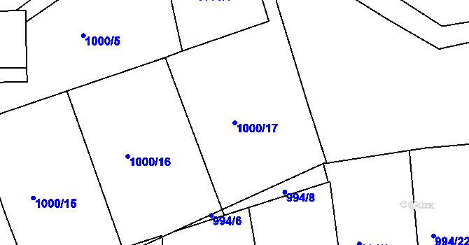 Parcela st. 1000/17 v KÚ Slaný, Katastrální mapa
