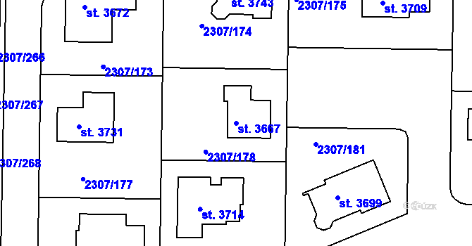 Parcela st. 3667 v KÚ Slaný, Katastrální mapa