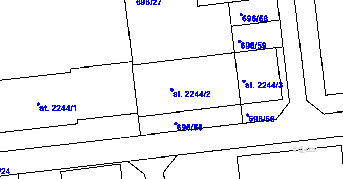 Parcela st. 2244/2 v KÚ Slaný, Katastrální mapa