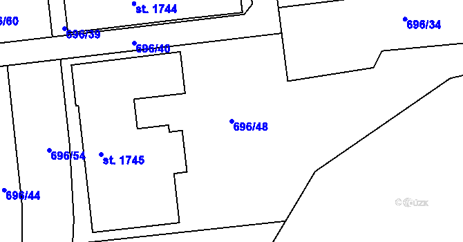 Parcela st. 696/48 v KÚ Slaný, Katastrální mapa