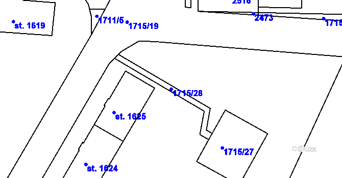 Parcela st. 1715/28 v KÚ Slaný, Katastrální mapa