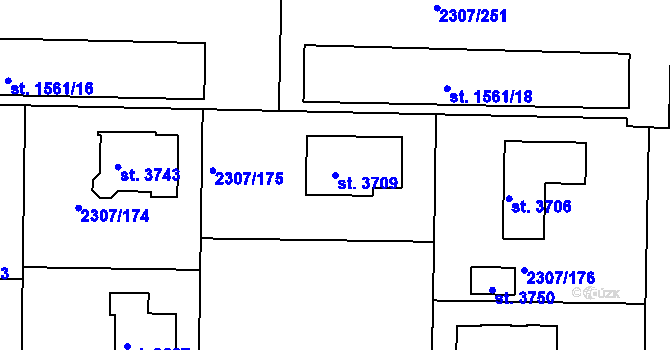 Parcela st. 3709 v KÚ Slaný, Katastrální mapa