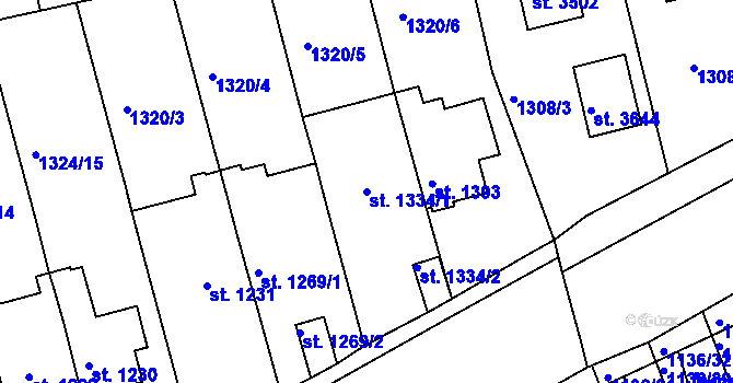 Parcela st. 1334/1 v KÚ Slaný, Katastrální mapa